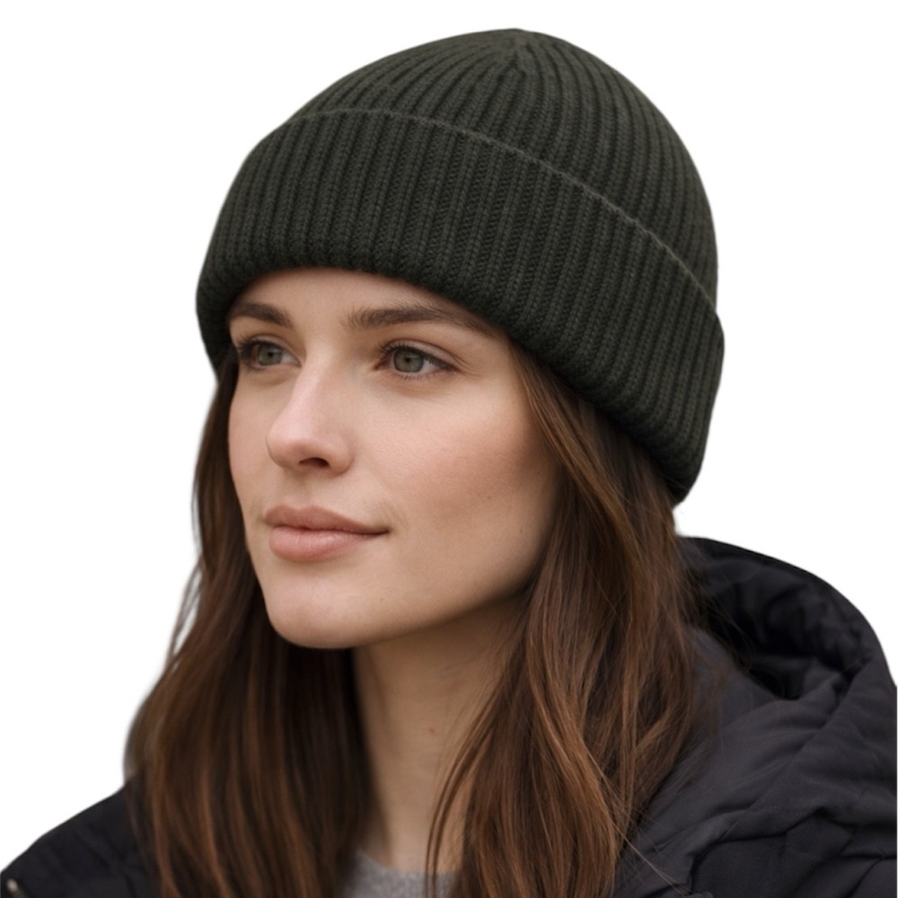 American Eagle olive green ribbed knit cotton blend unisex beanie hat one size